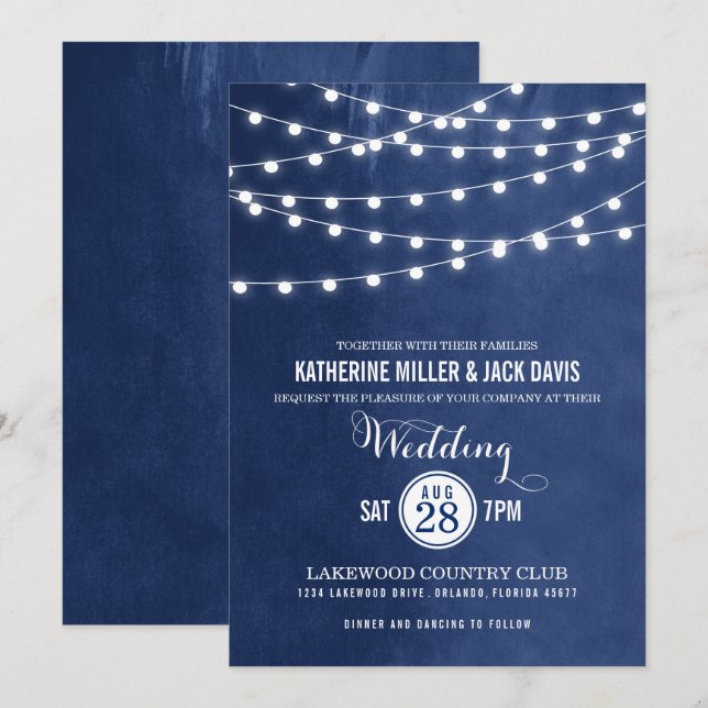 Blaue Saitenlichter zum Hochzeitsempfang Einladung (Vorne/Hinten)
