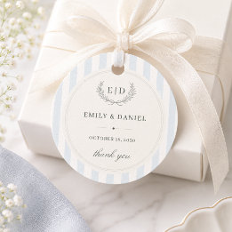 Blaue & Salbei gestreifte Hochzeitsmonogramm  Geschenkanhänger
