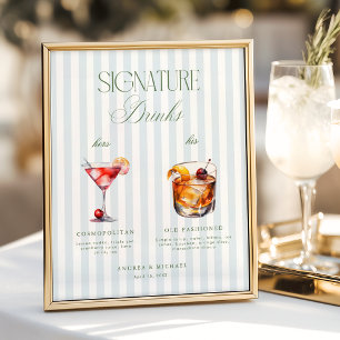 Blaue Salbei-Grüne Signature-Drinks-Bar-Hochzeitss Poster