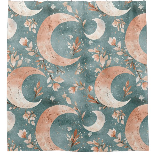 Blaue Salbei-Himmelsmond-Blumenmuster Duschvorhang (Vorderseite)