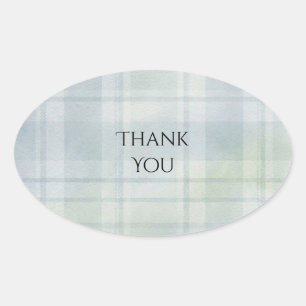 Blaue Salbei-Wasserfarben-Tartan-Hochzeitsaufklebe Ovaler Aufkleber