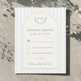 Blaue & Salbeigrün gestreifte Hochzeitsmonogramm-K RSVP Karte