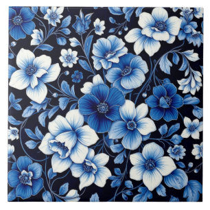 Blaue Samt-Blüten-Kachel Fliese