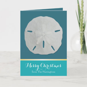 Blaue Sand-Dollar-Tropische Weihnachtskarten Feiertagskarte