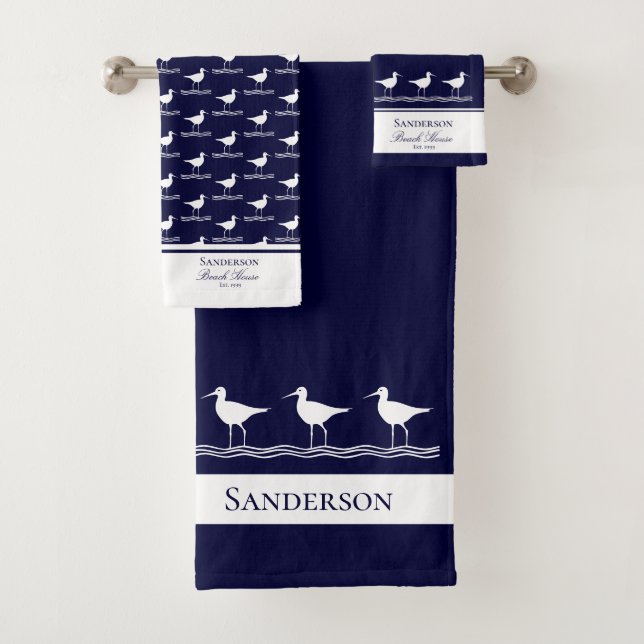 Blaue Sandpiper aus Strandhaus Badhandtuch Set (Insitu)