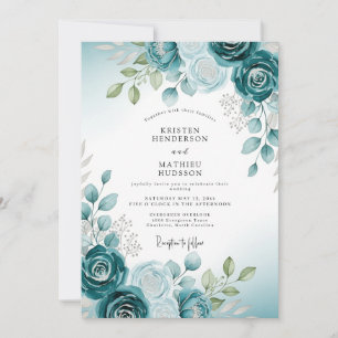 Blaue sanfte Aquarell-Botanik-Hochzeit Einladung