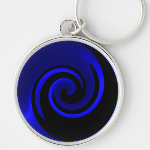 Blaue Saphir- und schwarze Wirbel Hintergrund Schlüsselanhänger