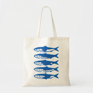 Blaue Sardinen Muster Minimalistische Küstenkunst Tragetasche