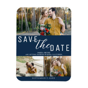 Blaue Save the Date Hochzeit 3 Fotos Magnet