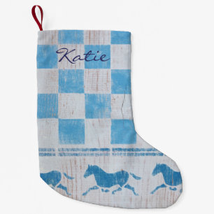 Blaue Schachbrettpferde Kleiner Weihnachtsstrumpf