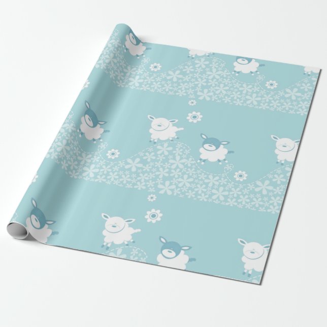 blaue Schaf-Babydusche Geschenkpapier (Ungerollt)