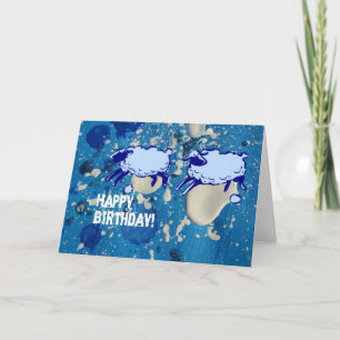 Blaue Schaf-Farbspritzer-Geburtstag Karte