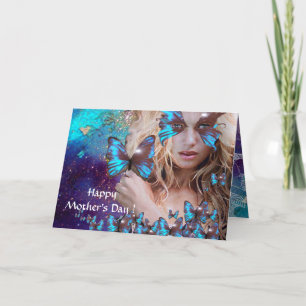 BLAUE SCHALTFLÄCHE IN AQUAMARINEN GRÜNEN GOLD-GLIT KARTE