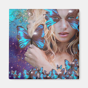 BLAUE SCHALTFLÄCHE IN AQUAMARINEN GRÜNEN GOLD-GLIT MAGNET