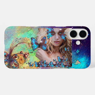 BLAUE SCHALTFLEUNDLICHKEIT MIT GRÜNEM GOLD-GLITZER iPhone 16 PLUS HÜLLE