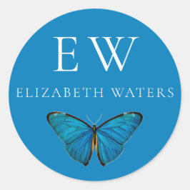 BLAUE SCHALTFLY RUNDE INDIVIDUELLE NAME STICKER