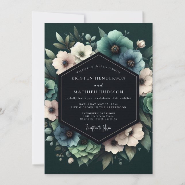 Blaue Schatten-Anemonen-Hochzeit Einladung (Vorderseite)