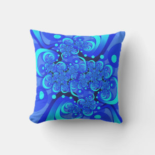 Blaue Schattierungen Moderne Abstrakte Fractal-Kun Kissen