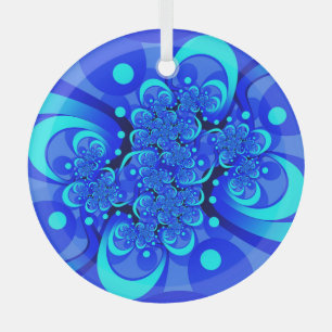 Blaue Schattierungen Moderne Abstrakte Fractal-Kun Ornament Aus Glas