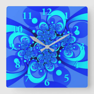 Blaue Schattierungen Moderne Abstrakte Fractal-Kun Quadratische Wanduhr