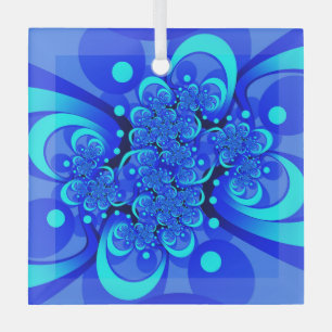 Blaue Schattierungen Moderne Abstrakte Fraktal-Kun Ornament Aus Glas