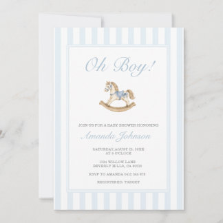 Blaue Schaukelpferd-Baby-Shower-Einladung Einladung