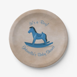 Blaue Schaukelpferd-Babyparty Pappteller
