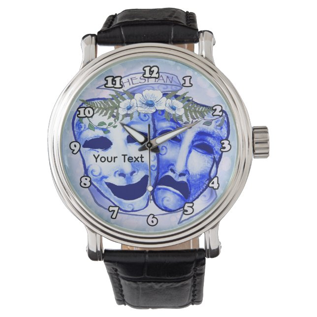 Blaue Schauspielermasken Armbanduhr (Vorderseite)