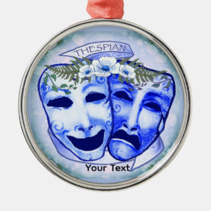 Blaue Schauspielermasken Ornament Aus Metall