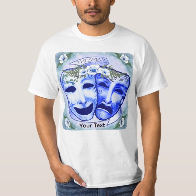 Blaue Schauspielermasken T-Shirt (Vorderseite)
