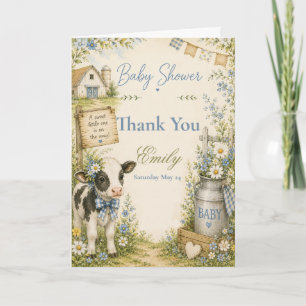 Blaue Scheune Kuh Baby Shower Dankeskarte