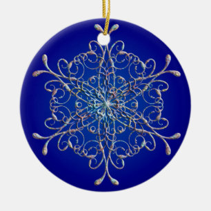 Blaue schillernde Schneeflocke-Verzierung Keramik Ornament