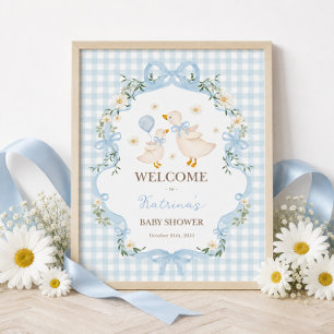 Blaue Schleife Alberner Gänsejunge Baby Shower Wil Poster