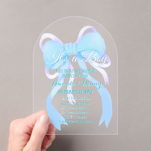 Blaue Schleife Baby Boy Shower Torbogen Acryleinladungen