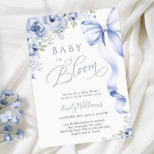 Blaue Schleife Baby in Bloom Baby Shower-Einladung Einladung