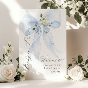 Blaue Schleife Baby in Blüte Baby Shower Willkomme Poster