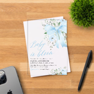 Blaue Schleife Baby in Blüte Florale Baby-Party fü Acryleinladungen