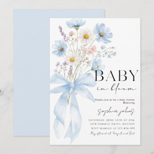 Blaue Schleife Baby in Blüte Junge Babyparty-Einla Einladung