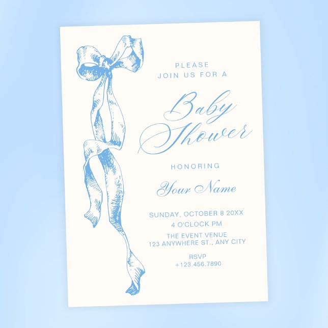 Blaue Schleife Baby Shower Einladung (Von Creator hochgeladen)