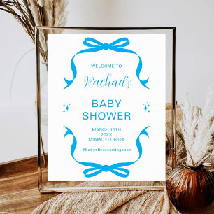 Blaue Schleife Baby Shower Willkommen Minimal 1. G Poster