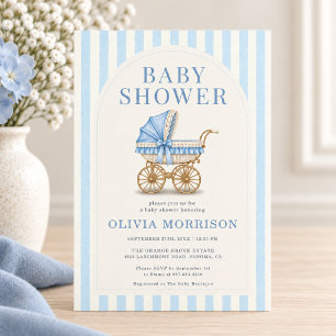 Blaue Schleife Babywagen Junge Baby-Party Einladung