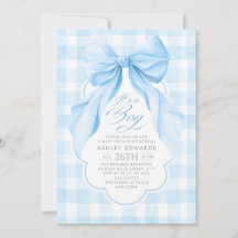 Blaue Schleife Blush Gingham Eleganter Junge Baby 