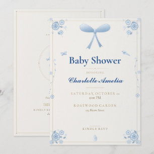 Blaue Schleife Chinoiserie Baby Shower Einladung