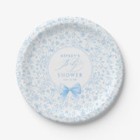 Blaue Schleife Chinoiserie Wildblumen-Baby-Shower