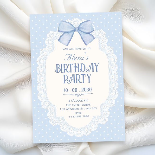 Blaue Schleife Choquette Geburtstag Einladung (Von Creator hochgeladen)