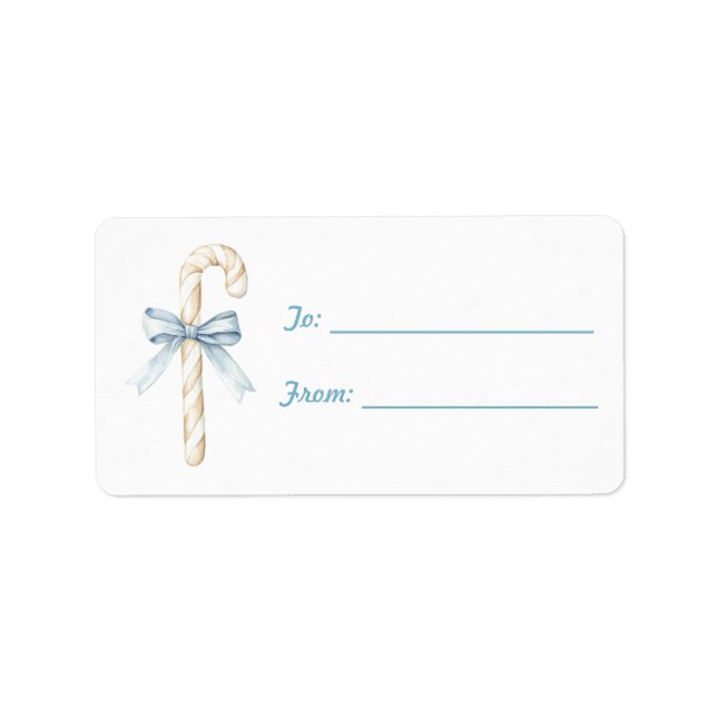 Blaue Schleife Cream Candy Cane Weihnachten Adressaufkleber (Vorne)