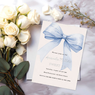 Blaue Schleife cremefarben beige elegant Sweet 16  Folieneinladung