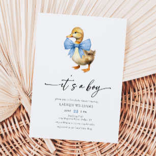 Blaue Schleife Entenjunge Baby Shower Einladung
