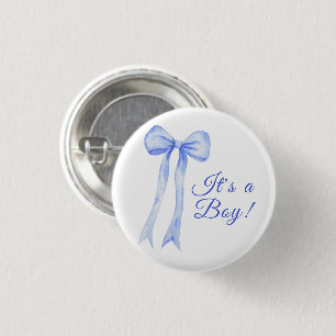 Blaue Schleife Es ist ein Junge Baby-Party Button