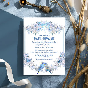 Blaue Schleife Floral Jungen Baby Baby Shower Einladung